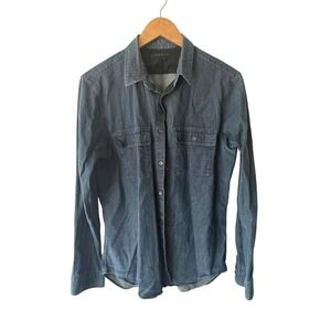 Theory Mens Medium Dark Chambray Button Shirt Long Sleeve Blue Medium M